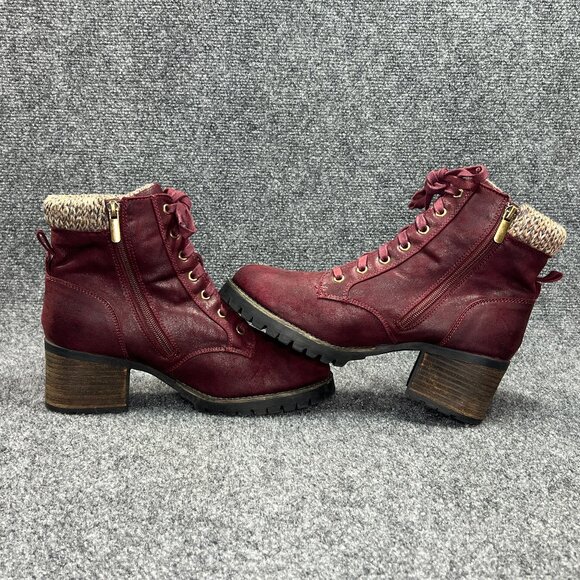 Carlos Santana Gibson Ankle Boots Women's 9.5 Maroon Lace Up Block Heel Booties - Picture 7 of 12